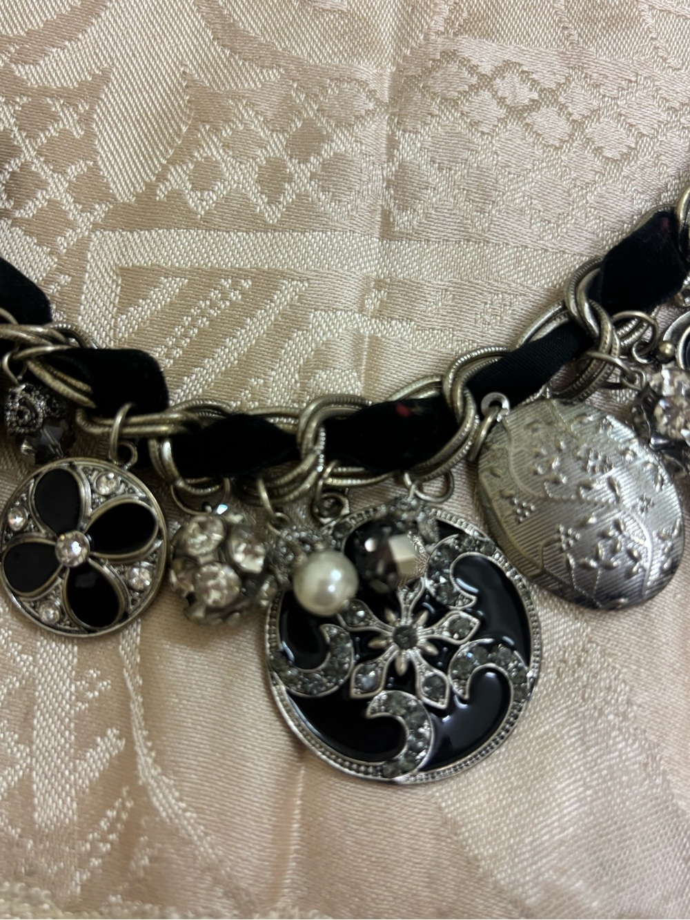 Silvertone & Rhinestone Charm Locket Necklace - Picture 3 of 3